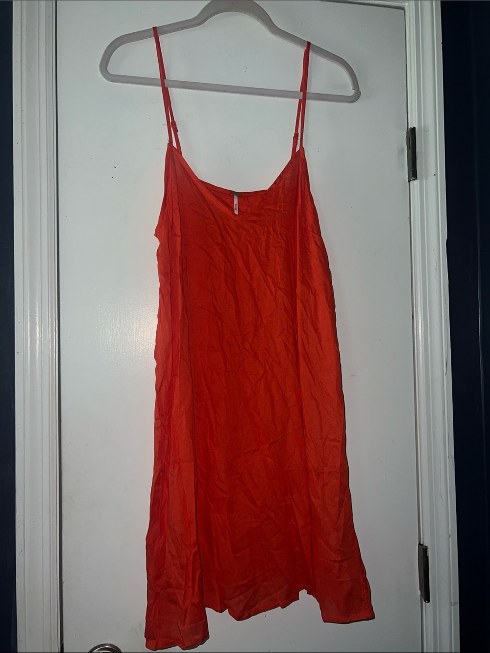 Free People Vibrant Orange/Red Slip Midi Dress with Spaghetti Straps